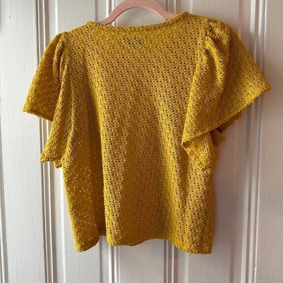 Madewell Texture & Thread Yellow Eyelet Flutter-Sleeve Top Size Medium - Picture 10 of 10